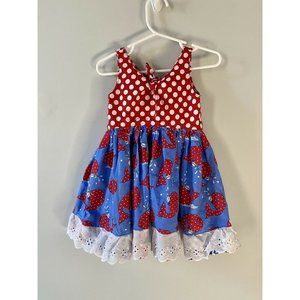 The Pink Crocodile whale dress 2T tie front red white blue 4th of july 